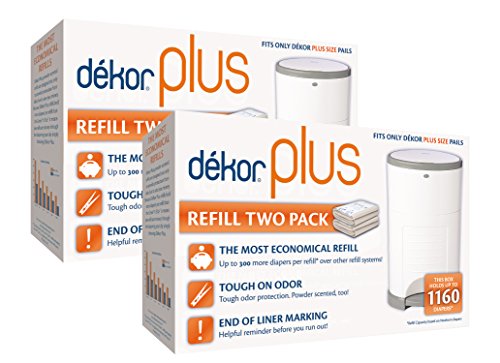 Dekor Plus Diaper Pail Refills | Most Economical Refill System | Quick & Easy to Replace | No Preset Bag Size – Use Only What You Need | Exclusive End-of-Liner Marking | Baby Powder Scent | 4 Count