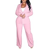Elainone Pant Suits for Women Professional 2 Piece Outfits Solid Color Button Down Business Casual Blazer Sets