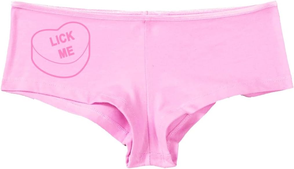 Kanughty Knickers Women's Lick Me Valentines Candy Heart Funny Sexy Boyshort Soft Pink