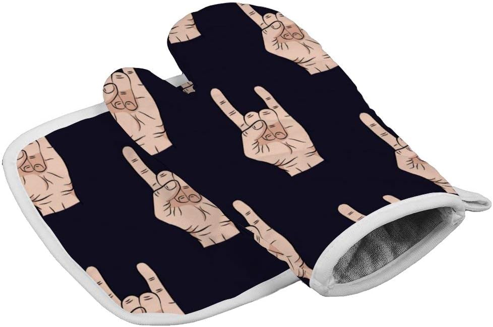 BBYSZ Hands Showing Cool Rock Roll Neoprene Oven Mitts Square mat, Heat Resistant Oven Gloves to Protect Hands and Surfaces with Non-Slip Grip