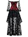 Kimring Women's Steampunk Victorian Elegant Off Shoulder Overbust Corset Dress Skirt Set With Lace Long Sleeves Black/Red Medium