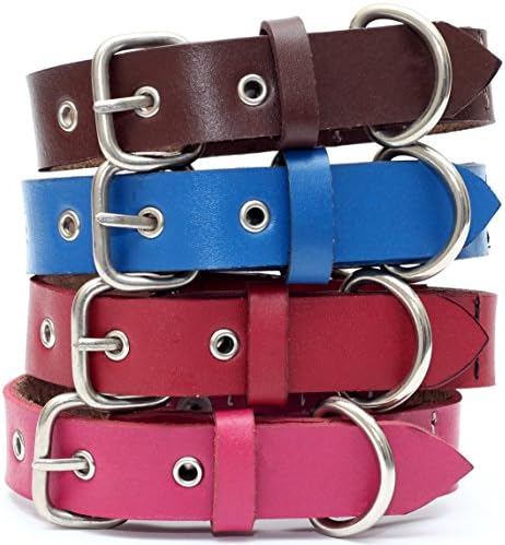 Genuine Leather Dog Collar with Stainless Steel Buckle and Double D Rings (Extra Small, 9-12 Inch, Chocolate) – Unbreakable!