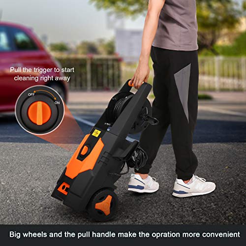 mrliance 3500PSI Electric Pressure Washer 2.0GPM Power Washer 1800W High Pressure Washer Cleaner Machine with Spray Gun, Hose Reel, Brush, and 4 Adjustable Nozzle (Orange)