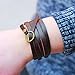 MORE FUN Multilayer Design Dark Brown Leather Cuff Bangle Thin Leather Rope Wristband Bracelet (Gold)