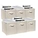 Foldable Cloth Storage Cubes 6-Pack By Deneve - Best Fabric Basket Bins Shelves - Beige Home Decorative Shelf Cubby Containers Drawer Replacements
