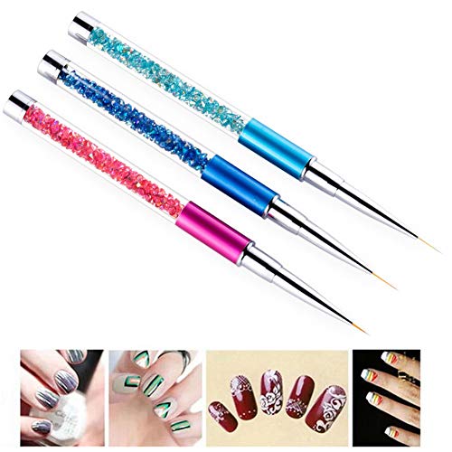 BKpearl 14 Pieces 3D Nail Art Brushes, Nail Liner Ombre Brush Nail Painting Design Pen Brushes Dotting Tools Set Acrylic Rhinestone Handles Nail Art Pens