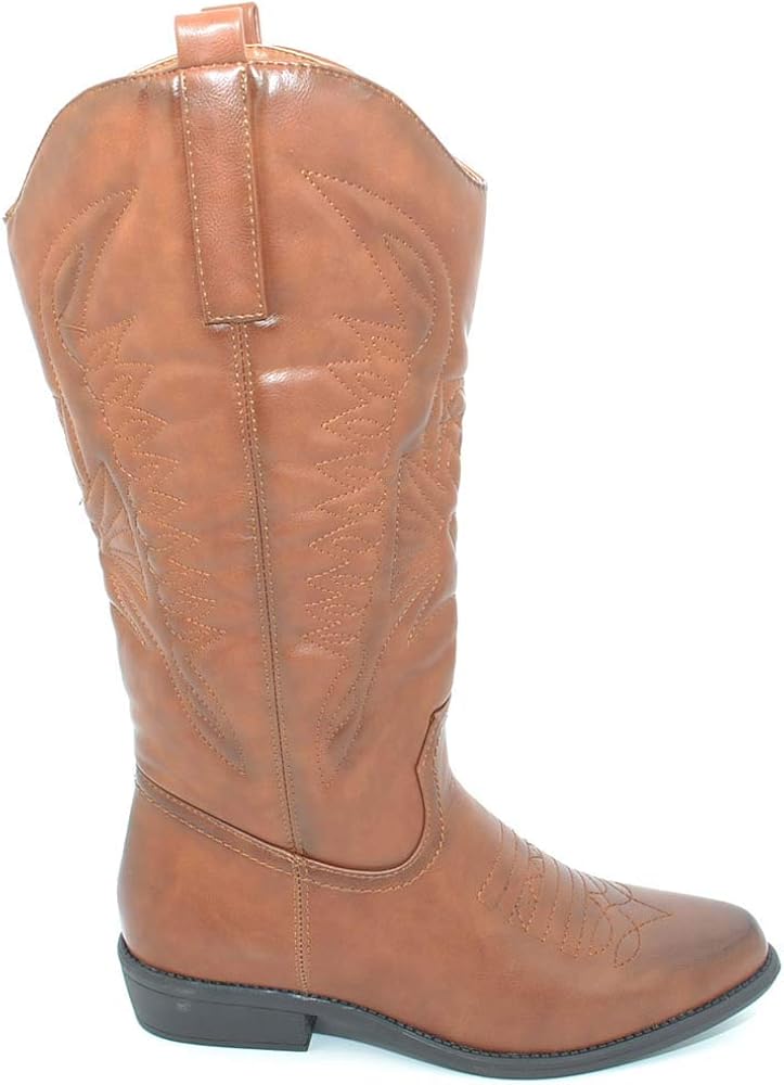 Stivali Donna camperos Texani Stile Western Cuoio Marroni con Fantasia  Laser su Pelle Tinta Unita Altezza Polpaccio Stivali urban-earth.co.uk