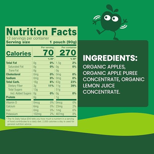 GOGO SQUEEZ ORGANIC APPLESAUCE AND FRUIT PUREE, APPLE APPLE, 3.2 OZ (PACK OF 12), UNSWEETENED ORGANIC FRUIT SNACKS FOR KIDS, GLUTEN FREE, NUT FREE AND DAIRY FREE, RECLOSEABLE CAP, BPA FREE POUCHES