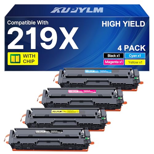 KUPYLM 219X with Chip Compatible for 219X 219A Toner for Color LaserJet Pro MFP 3302fdw 3302sdw 3302fdwg 3302sdwg 3302fdn 3302fdng 3202dw 3202dn W2190X W2190A Black Cyan Yellow Magenta 4 Pack)