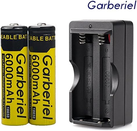 2 Pack 18650 Batteries 6000mAh Rechargeable with Charger for Flashlight Headlamp Button Type, Not AA or AAA Battery (Battery with Charger)