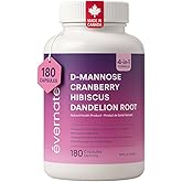 D-Mannose 1000mg with Cranberry (2 Capsules per Daily Serving) – 4-in-1 UTI & Bladder Cleanse with Hibiscus & Dandelion – 180