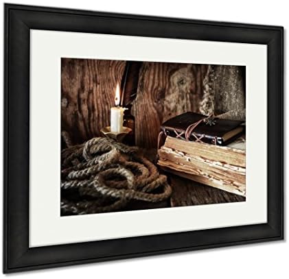Ashley Canvas Pirate Object On Wooden Table, Wall Art Home Decoration, Color, 34x40 (frame size), Black Frame, AG6570190