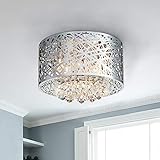 Saint Mossi Modern K9 Crystal Raindrop Chandelier Lighting Flush Mount LED Ceiling Light Fixture Pendant Lamp for Dining Room Bathroom Bedroom Livingroom 8 E12 Bulbs Required W16.8 x H9.7