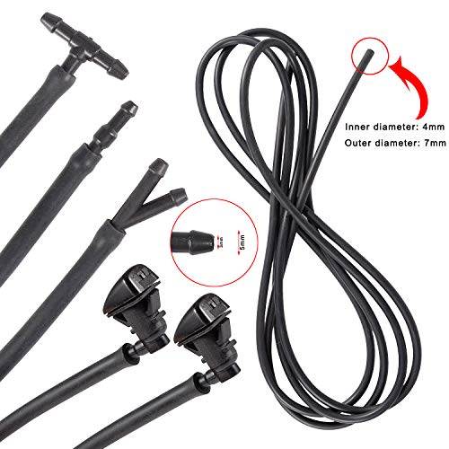 BingSnow 2 Pcs Windshield Washer Squirter Nozzle Spray for 05-10 Pontiac G6, 05-13 Chevy Malibu, 05-16 Jeep Grand Cherokee and 3 Meters Fluid Hose with 3 Pcs Connector, Replace OEM # 55079049AA