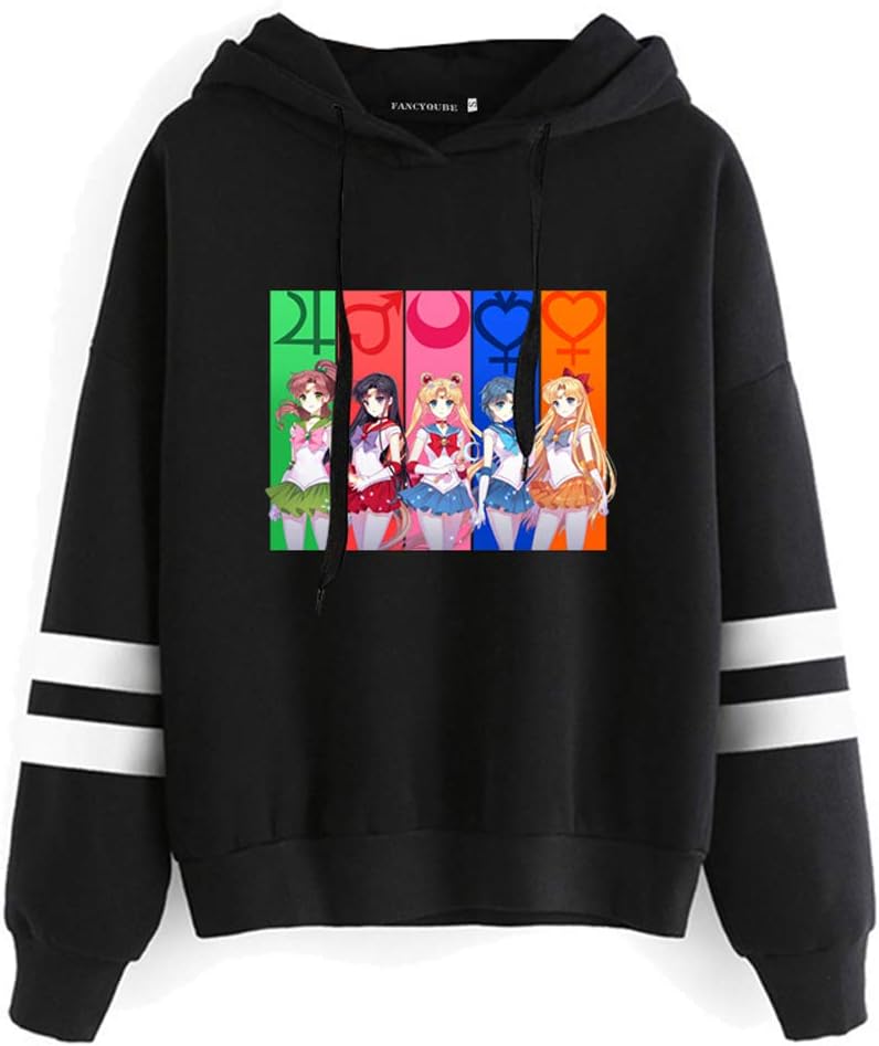 CREPUSCOLO Women's Sailor Moon Hoodies Luna Print Casual Long Sleeve Sweatshirt Pullover Tops