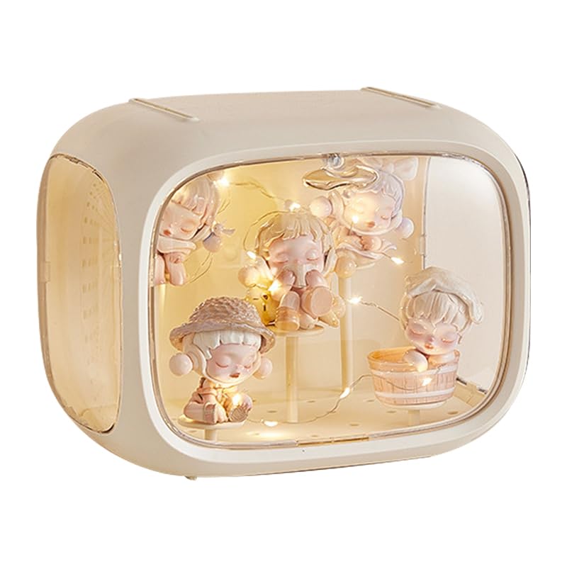 Photo 1 of Display case for Figures with Light Adjustable Display Stand Clear Acrylic Display Box with Door Dust and Moisture Proof Suitable for Lego Collectibles Action Figures Pop Mart (Cream)