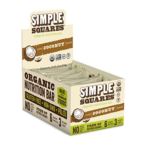 Simple Squares Paleo Snacks | Organic, Non GMO, No Dairy, Gluten Free Paleo and Keto Snacks Low Carb Food | Naturally Made For Low Sugar, Low Carb Snacks diets. (Coconut Nuts & Honey, 12 - Pack)
