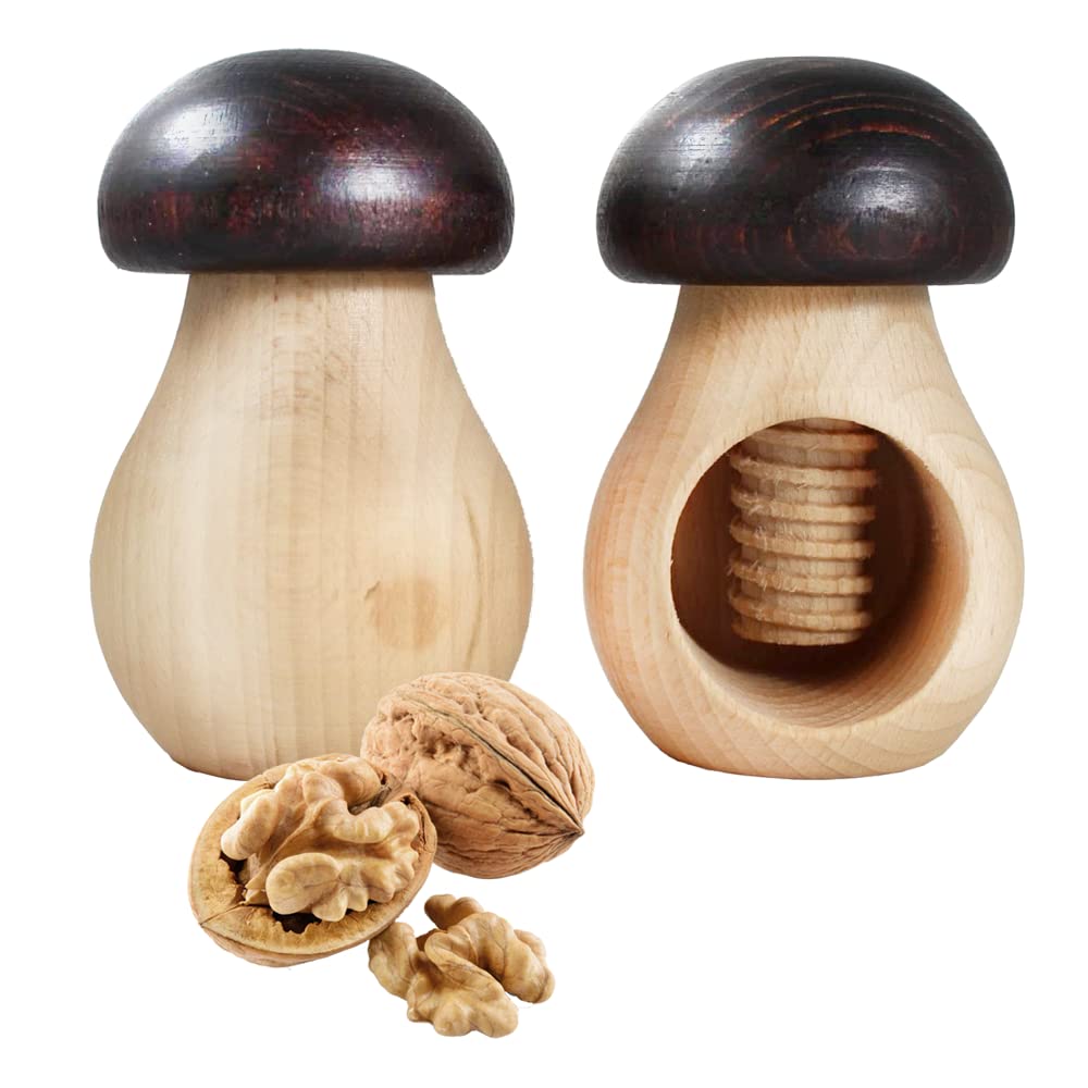 Set of 2 Mushroom Nutcrackers, Beech Wood with Thread/Screw