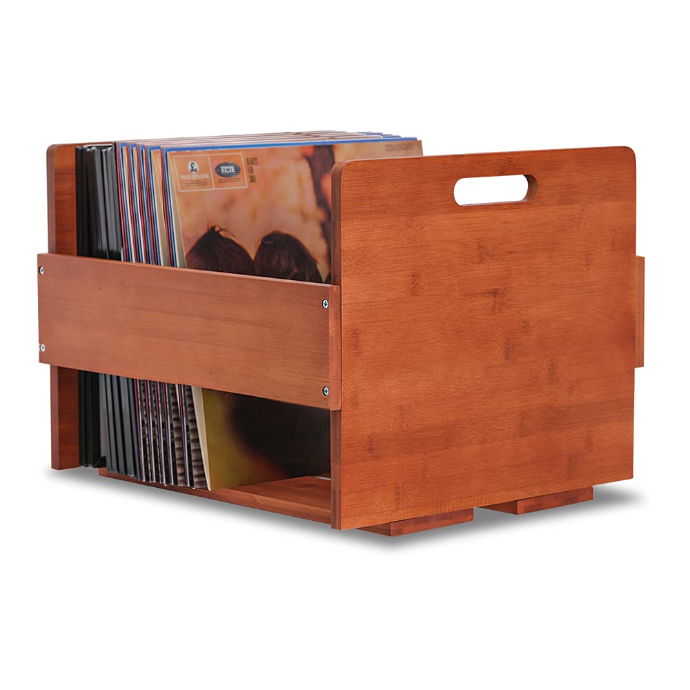 Vinyl Record Storage Record Crate - Storage Crate Box for LP |Album| Records - Bamboo vinyl record organizer Holder Holds Up to 80 Records
