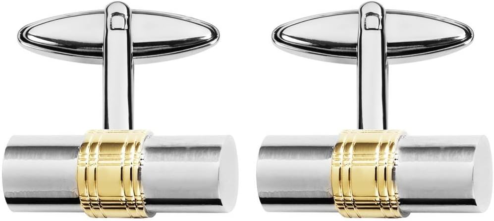 Orton West Mens Rhodium Plated with Gold Plate Centre Barrel Cufflinks - Silver/Gold