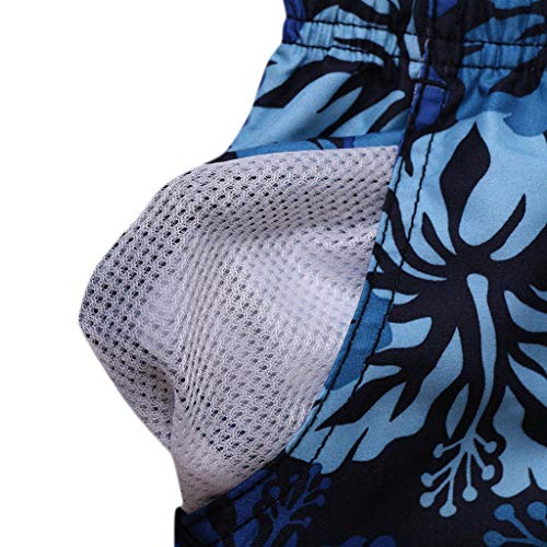 Men Swim Trunks, JOYFEEL Print Quick Dry Casual Elastic Waist Beach Shorts Surfing Running Active Watershort Pockets Blue