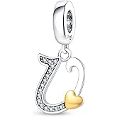 Pandach 925 Sterling Silver Alphabet Initial Letters Charms Complete A-Z Solid Silver Cubic Zircons Beads Dangle Pendants for European Bracelets Necklace Women Holiday Gifts