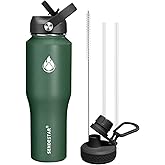 SENDESTAR Water Bottle,Wide Mouth Stainless Steel Vacuum Insulated Double Wall Keep Liquids Cold or Hot All Day,Sweat Proof Sport Design,Fit Car Cup Holder,Dark Green,32 Ounces