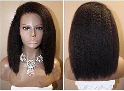 Italian Yaki Straight Human Hair Full Lace Wig for Black Women Glueless Lace Wigs Human Hair Yaki Kinky Straight with Baby Hair Brazilian Virgin Hair Natural Color 14Inch