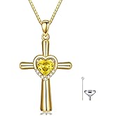 VNRIOW Cross Urn Necklace for Ashes 925 Sterling Silver 12 Birthstones Cross Heart Cremation Necklaces for Loved Ones Ashes Memorial Keepsake Jewelry