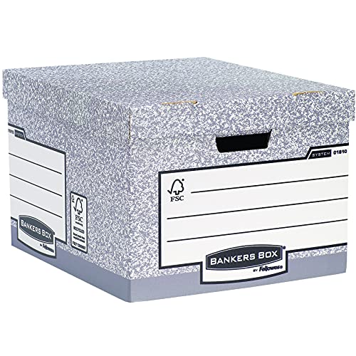 Fellowes 01810-FFEU Bankers Box 01810-FF System Storage Box, Large - Grey, Pack of 10