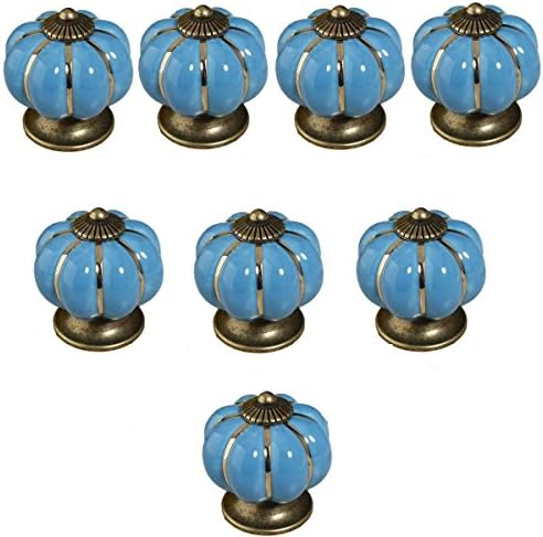 Get Orange 8 pcs Pumpkin Ceramic Door Knobs Drawer Pull Handle Cabinet Cupboard Wardrobe Pull Knobs Handle (blue)