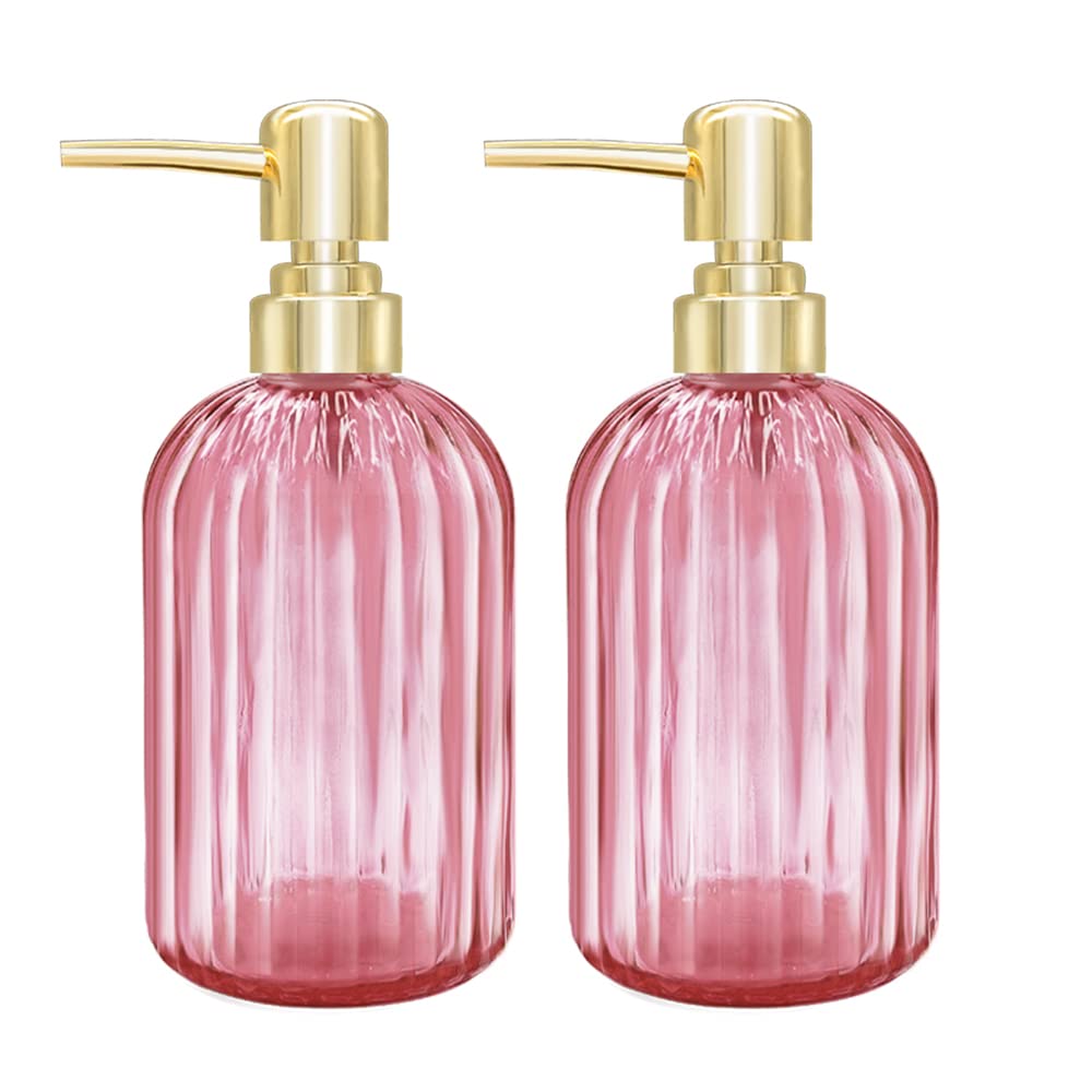 GCCL Soap Dispenser - 2 Pack 14 Oz Kitchen Soap Dispenser with Pump, Bathroom Transparent Soap Dispenser Bottle for Hand Soap, Dish Soap or Lotion (Pink)