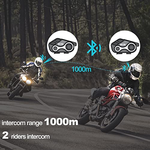 SCSETC Motorcycle Bluetooth Intercom S-8X 1000m 2 Riders Motorbike Helmet Communication System Headset Universal Wireless Interphone (Waterproof/Handsfree/Stereo Music/GPS/FM