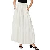 EASECOTT Maxi Skirts for Women Flowy Elastic High Waisted A Line Long Skirt with Pockets