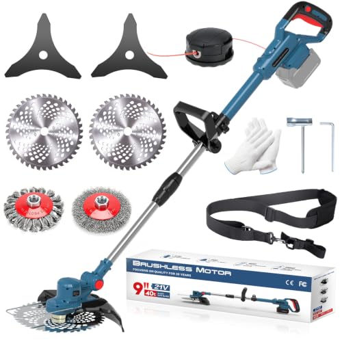Akku Rasentrimmer für Makita Rasentrimmer Akkus mit 5 Klingentypen Bürstenlose Rasentrimmer mit Unkrautbürste mit Tap&go (ohne Akku) (Blue) | Without battery and brushless grass trimmer
