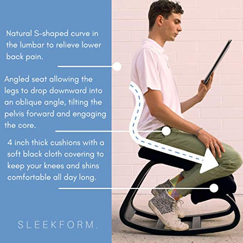 Sleekform Ergonomic Austin Kneeling Chair | Posture Correcting Wooden Stool for Office & Home | Back Support, Neck Pain & Spine Tension Relief | Rocking Kneel Seat with Orthopedic Soft Knee Cushions
