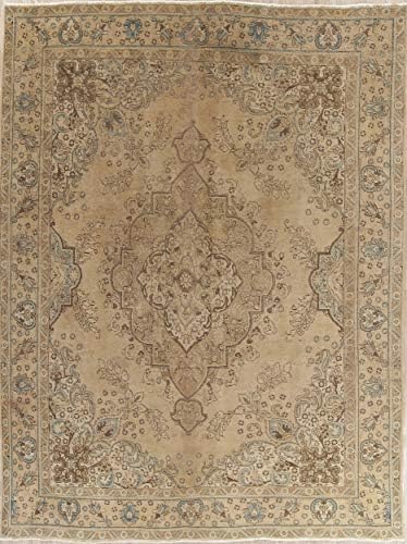 Tabriz Oriental Handmade Wool Persian Vintage Distressed Traditional Area Rug 9x12 Beige (12' 2" X 9' 2")