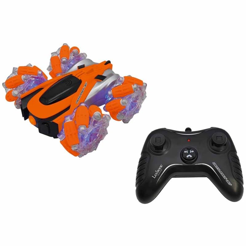 LEXIBOOK, Crosslander®, Glow-in-the-dark radio control car, remote control, rechargeable, electronic action game, Orange/Black, RC21
