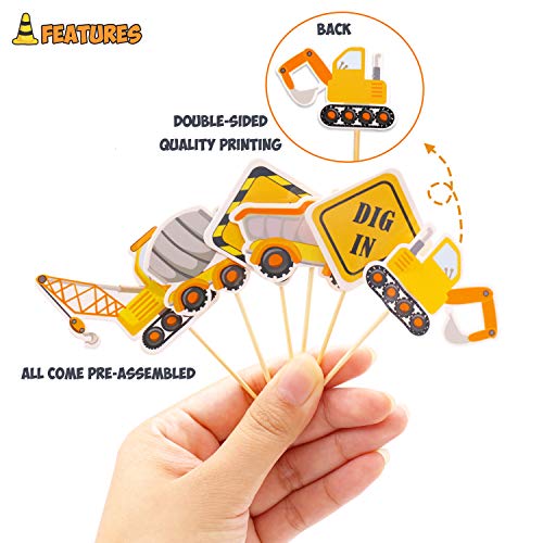 Construction Theme Cupcake Toppers Construction Signs Trucks Trators Excavators Cake Decorations Construction Zone Party Baby Shower Baby Sprinkle Kids Birthday Party Favors Pre-assembled (36 Pack) - Thumbnail 2