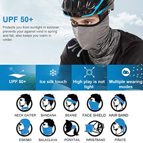 Neck Gaiter Face Mask Motorcycle Face Covering Cool Bandanas Breathable Lightweight, Ideal for Fishing Hiking Running Cycling Gray