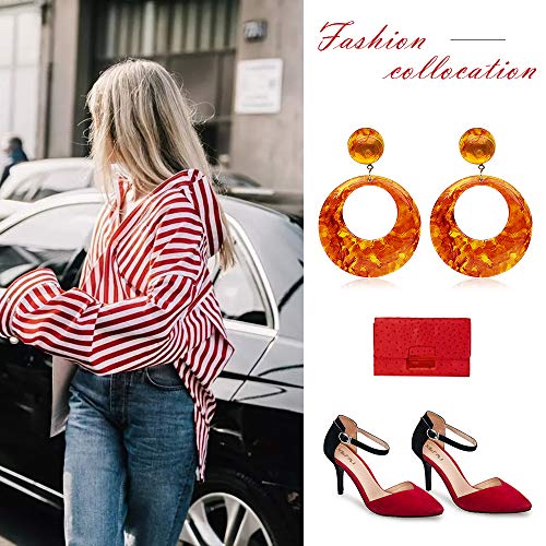 Acrylic Earrings for Women Drop Dangle Leaf Earrings Resin Minimalist Bohemian Statement Jewelry (Hoop-Flame color)