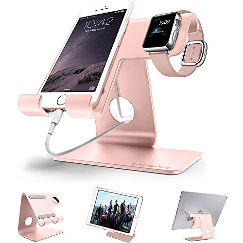 Universal 2 in 1 Desktop cell phone stand tablet stand holder,ZVE aluminum apple iwatch stands charging dock cradle For all Android Smartphone,iWatch (38mm 42mm) and Tablet (Up to 12.9 inch) Rose