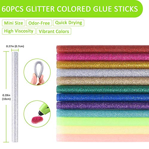 HAWKFORCE Glue Gun Kit 4V 1 Min Quick Pre-Heating Cordless Crafts Glue Gun with 60 PCS Colorful Glue Sticks and Stander, Mini Melt Glue Gun for Home Quick Repair, DIY, Crafts