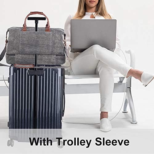 Canvas Travel Tote Luggage Men's Weekender Duffle Bag with Shoe compartment (Dark Grey) 3 Canvas Travel Tote Luggage Men's Weekender Duffle Bag with Shoe compartment (Dark Grey)