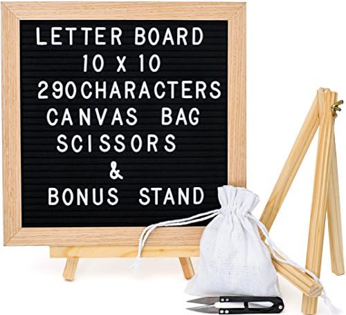 10x10’’ Felt Letter Board By Gogolosh: Black Letterboard With Changeable Letters For Custom Signs, With Oak Wood Frame , 290 Character Tiles In Canvas Bag, For Announcements And Quotes