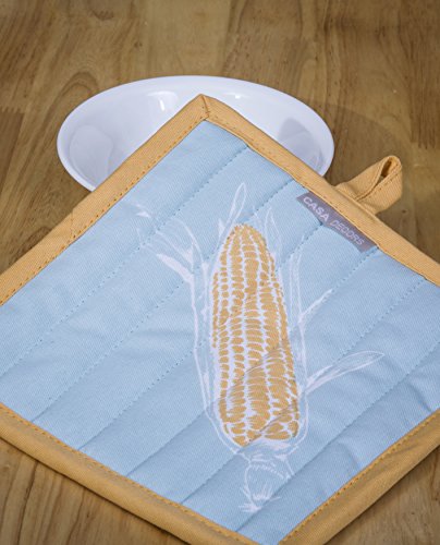 Set of Apron, Oven Mitt, Pot Holder, Pair of Kitchen Towels in a Unique Corn on the Cob Design, Made of 100% Cotton, Eco-Friendly & Safe, Value Pack and Ideal Gift Set,Kitchen Linen Set By CASA DECORS