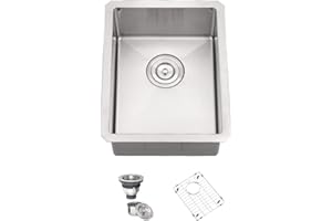 12 Inch Stainless Steel Bar Sink Undermount, Hovheir 12x16 Inch Undermount Bar Sink Small Wet Bar Prep Rv Sink Bar & Prep Sinks 16 Gauge R10 Corner Single Bowl Kitchen & Bar Sinks with Bottom Grid