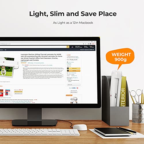 Laminator Machine, Willing Thermal Laminator for A4/A6 with 20 Laminating Pouches, Personal Laminator for Home Use School Teachers Office Card Classroom, 9 inches, Lightweight and Portable