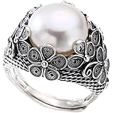 Adjustable Pearl Ring for Women Vintage Flower Ring Gift for Her Retro Wedding Engagement Ring White Pearl Rings for Women Promise Ring