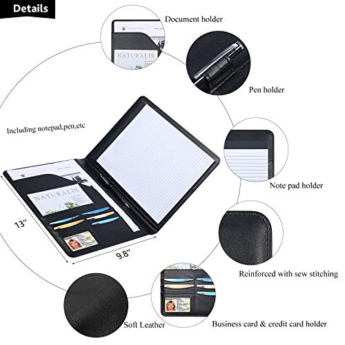 Leather Portfolio Folder Padfolio for Business School Office Conference Presentation Interview, Leather Resume Padfolio Folder Organizer for Men Women with Notepad and Pen - Thumbnail 5